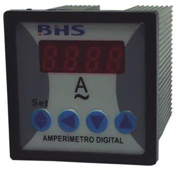 Amperímetro digital para corrente alternada com saída para alarme - BDI-E294AS Características Medição em Corrente Alternada c.a (~). Campo de medição 0,5~5A direta.