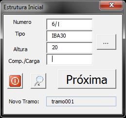 Estrutura do tramo anterior 6/1 IBA30-20 VM= VG 75º= Após digitar o nome do tramo, o programa pede que seja informado o ponto inicial da locação no Perfil do terreno.