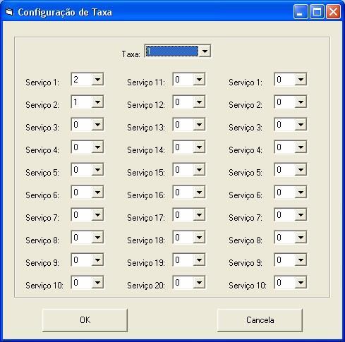 A opção Quantidade de Serviços possibilita a determinação da quantidade de serviços emitidos pelo teclado. Ao selecionar certa quantidade, a grade de Serviços é automaticamente ajustada.