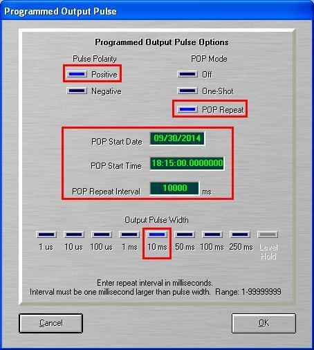 Figura 23 Nessa janela na opção Pulse Polarity escolha Positive. No campo POP Mode ajuste POP Repeat.