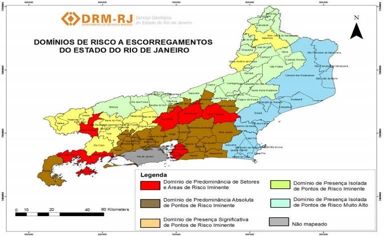Figura 59 Domínios de risco a escorregamento no Estado do Rio de Janeiro.