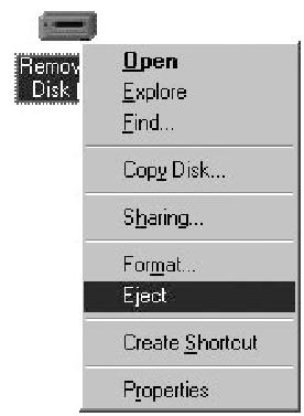 No Windows 2000/Me 1. Clique no ícone ( ) Desligar ou ejectar hardware (Unplug or Eject Hardware) existente na barra de tarefas. 2. Seleccione Parar o dispositivo de armazenamento de massa (Stop USB Mass Storage Device) no menu (Windows 2000).
