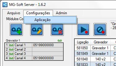 Após concluir as configurações, clique em Salvar, para aplicar as alterações. Figura 9: Tela de Configuração do E1 2.4 Menu Configurações Clique em Aplicação, como se vê na imagem à direita.