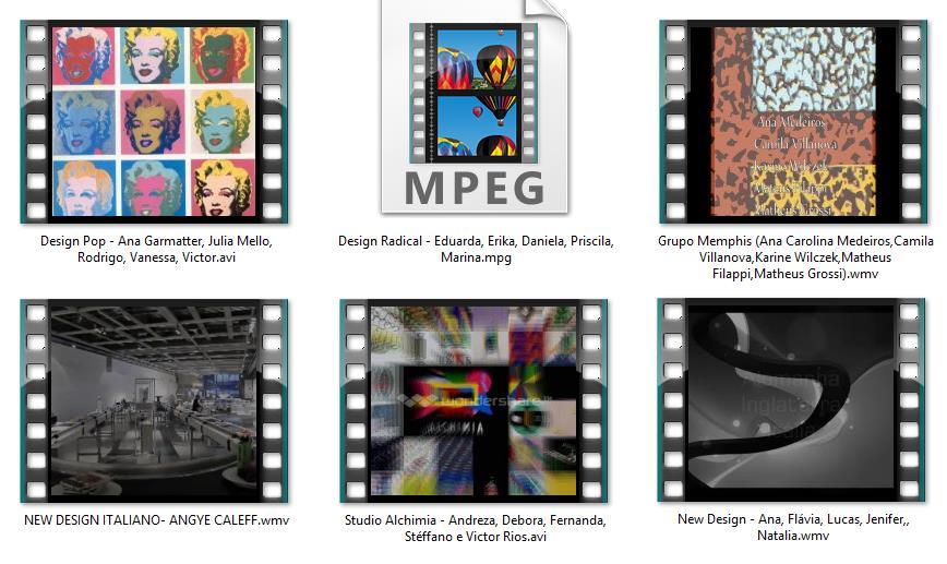 Figura 6 Ícones de arquivos de filmes escritos, produzidos, dirigidos e montados pelos alunos da disciplina de História do Design de Produto da