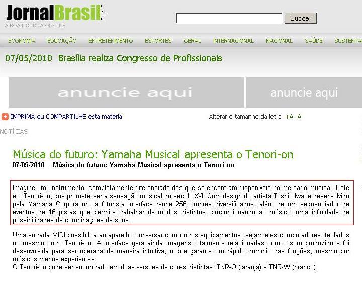 Pauta: Tenori-on Veículo: Jornal do Brasil Data: 10/05