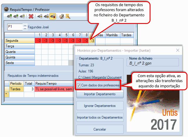 Import dados Dpts para ficheiro escola 23 Atenção: Se dois departamentos modificaram o mesmo elemento (o mesmo professor) apenas as alterações importadas do primeiro departamento serão incluídas.