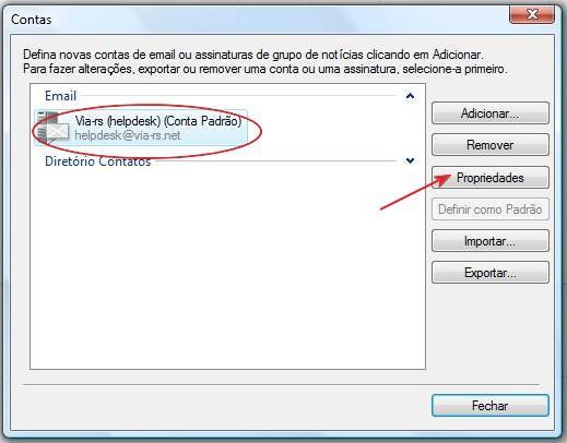 Selecione a guia SERVIDORES e revise a configuração da conta: 1. Meu servidor de entrada de emails é um servidor POP3 2. Emails de entrada (POP3): pop.via-rs.com.br 3. Emails de saída (SMTP): smtp.