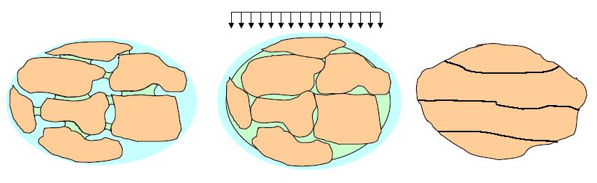 Etapas da litificação Rochas Sedimentares 8 Compactação: compressão dos sedimentos devido ao peso daqueles sobrepostos, havendo gradual diminuição da porosidade (redução dos vazios).
