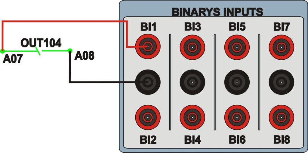 1.3 Entrada Binária INSTRUMENTOS PARA TESTES ELÉTRICOS Ligue a entrada binária do CE-6006 à saída binária do relé: BI1 ao pino A07 e seu