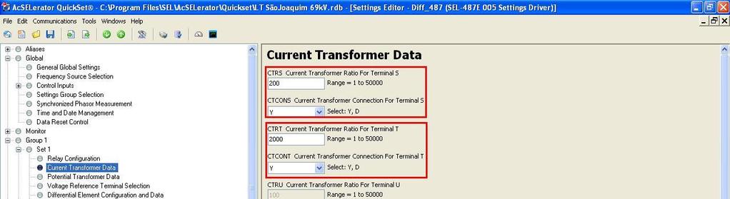 3.3 Current Transformer Data INSTRUMENTOS PARA TESTES ELÉTRICOS Nesse campo ajustam-se as relações de transformações dos transformadores de corrente e o tipo de ligação. Figura 10 3.