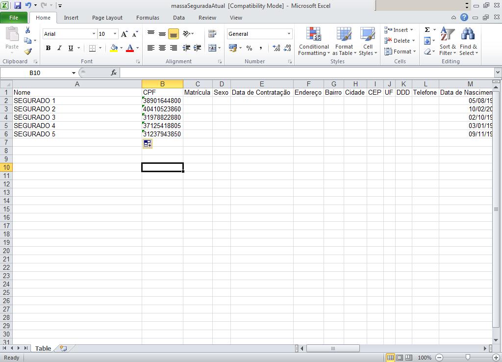 Consultas No Mapa de Faturamento Ao acionar este botão, o sistema vai apresentar um arquivo em formato Excel, de todos os segurados ativos do