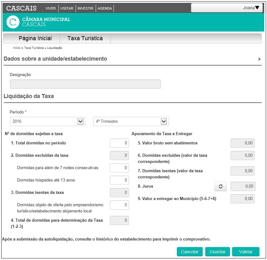 Preencher os campos: Período - Selecionar o ano e o mês/trimestre consoante o registo que foi feito do estabelecimento Está isento de IVA?