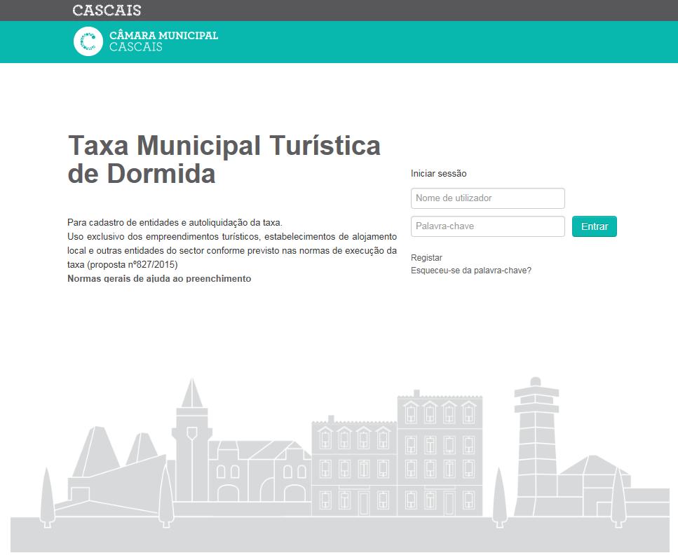 Acesso à plataforma Para aceder à plataforma eletrónica dedicada à Taxa Municipal Turística de Dormida use o endereço https://taxaturistica.cascais.