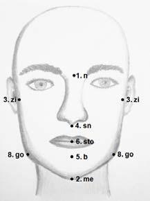 7. Altura facial posterior: cd-go. 3. Proporção mandibular: sto-me/cd-go. Os pontos faciais utilizados e citados na tabela anterior foram apresentados na Figura 1 a seguir.