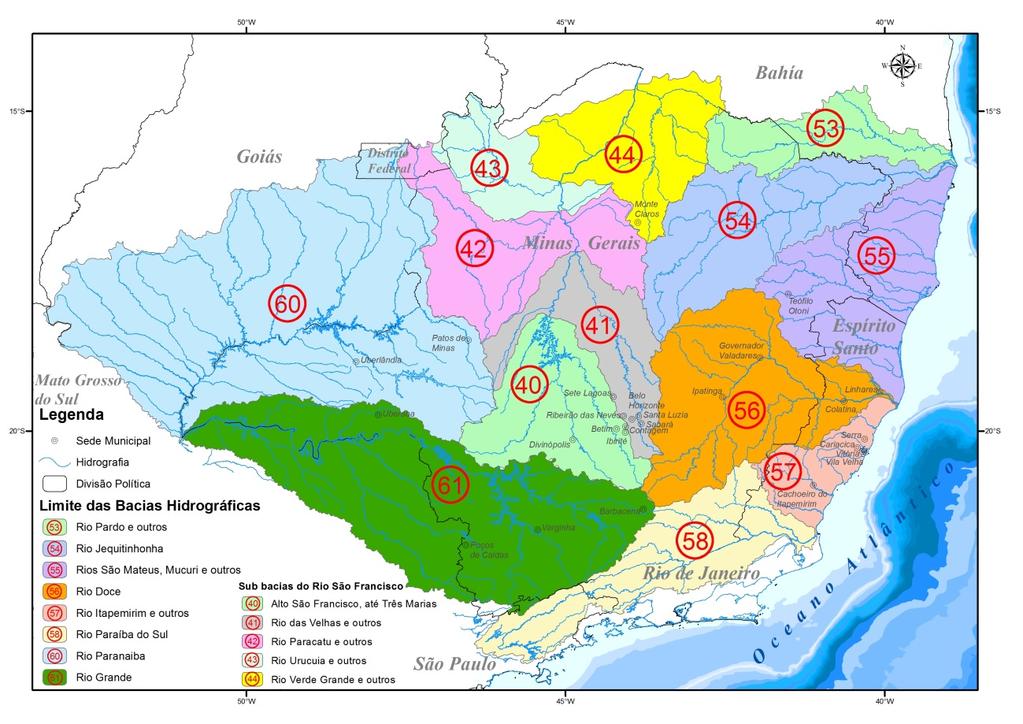 Figura 1 - Localização das bacias hidrográficas relacionadas ao Estado de Minas Gerais.