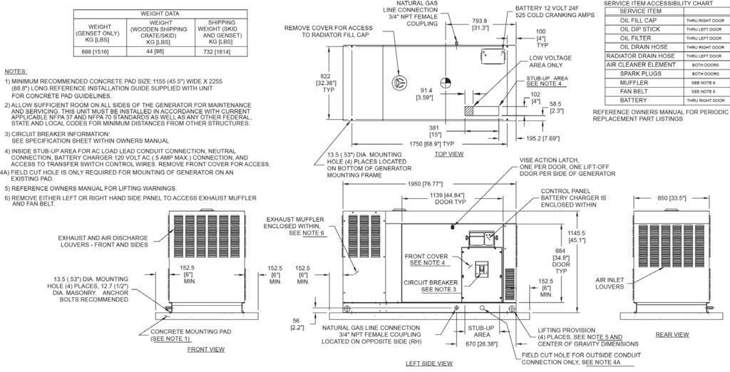 48 kw layout da instalação Quietsource Series 9 de 9 Generac Power Systems, Inc. S45 W29290 HWY. 59, Waukesha, WI 53189 generac.com 2014 Generac Power Systems, Inc.