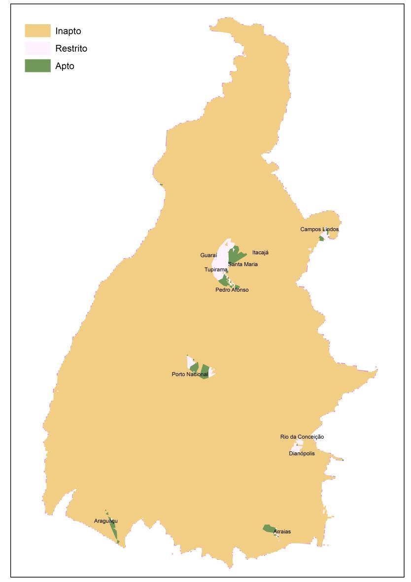 Figura 1 Zoneamento edafoclimático para a espécie Eucalyptus urograndis no Estado do Tocantins As microrregiões do Jalapão e de Miracema, bem como o município de Porto Nacional, apresentaram