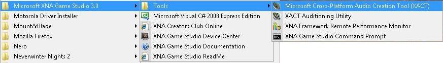 Caixa de Ênfase O XACT, ou Microsoft Cross-Plataform Audio Creation Tool é uma ferramenta incluída no pacote de instalação do XNA Game Studio, que serve para