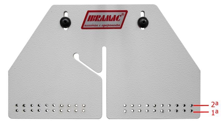 A segunda carreira de rosca m4 é para fixar os guias moldes com a fita n 05. A terceira carreira de rosca é para fixar os guias moldes para fita nº 01 e 02, tanto borboleta quanto gravata.