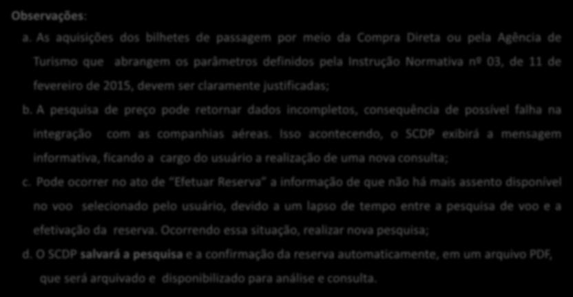 ETAPA DE RESERVA DE PASSAGEM Observações: a.