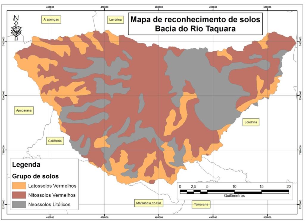 6 Figura 4. Mapa de Solos da Bacia do Ribeirão Taquara. Fonte: Stipp; Mendonça; Campos, 2010.