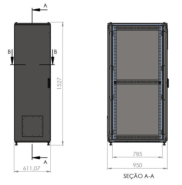Portas e painéis laterais construídas em aço carbono SAE 1006/1010 com 1,5 mm de espessura. Classificação de utilização NEMA Tipo 2, UL 508 Tipo 2 e CSA Tipo 2 - Ambientes Internos.