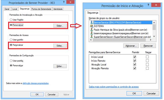 9 Na aba "Segurança" clique em "Editar" de Permissões de Inicialização e Ativação.