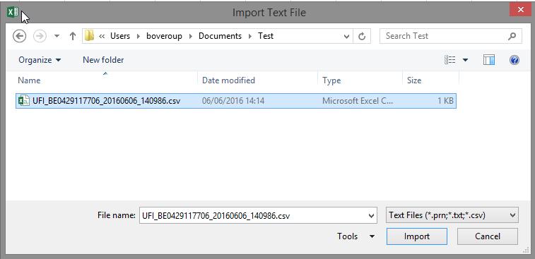 Procurar e selecionar o ficheiro CSV pretendido e, em seguida, clicar em Import.