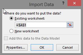 6. Clicar em OK na caixa de diálogo que surge a seguir e que pergunta onde deve guardar os dados importados. 7. Desta forma, o Excel importa os dados em duas colunas separadas.