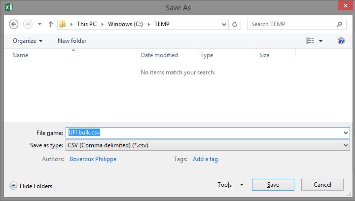 Figura A-6: Guardar como ficheiro.csv no Excel 4. Clicar em Save (Guardar).