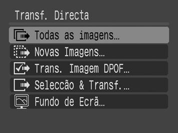 30 Transferir Imagens para um Computador Como Começar 1. Verifique se o menu Transf. Directa é apresentado no monitor LCD da câmara. O botão acende-se a azul. Carregue no botão MENU se o menu Transf.