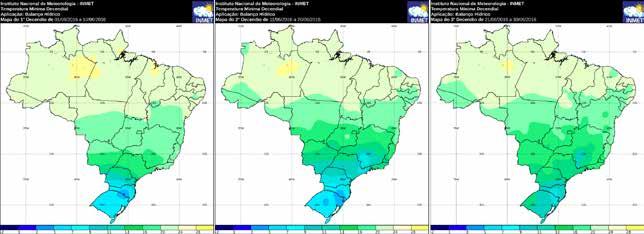 Em Alagoas, a previsão é de chuvas acima da média. Figura 2 - Figura 1 - Precipitação total, anomalia de precipitação e temperatura máxima em maio de 2016 Fonte: Inmet.