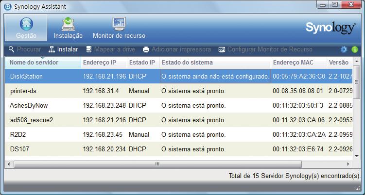 2 Depois de abrir o Synology Assistant, clique duas