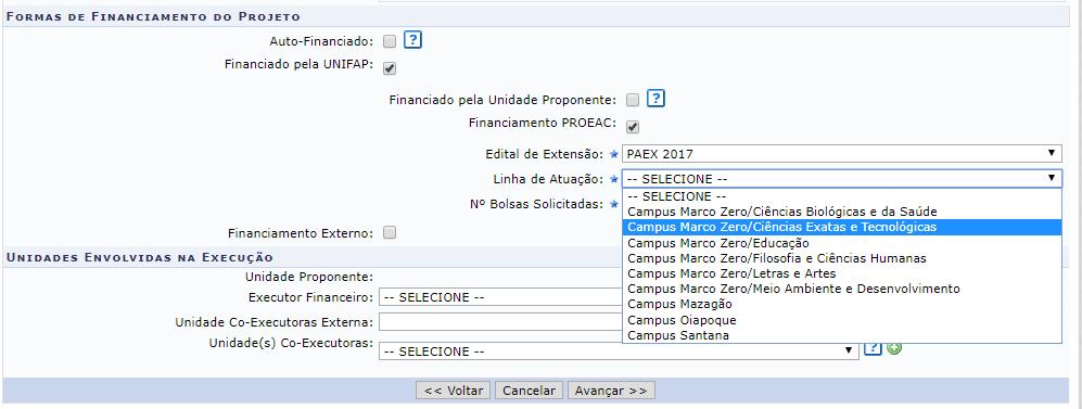 Submeter Nova proposta de Extensão. O processo para registrar as ações de extensão pode ser verificado no endereço http://www2.unifap.br/dex/registre-sua-acao/. 1.