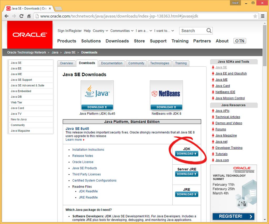 CHAPTER 1 Instalação do Java 1.1 Download Para baixar o Java, acesse https://www.oracle.