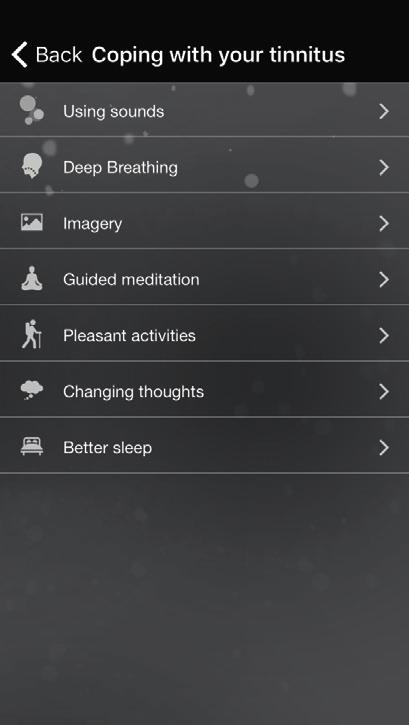 SoundScapes Menu Principal Formas para lidar com o zumbido Guia de Meditação Menu