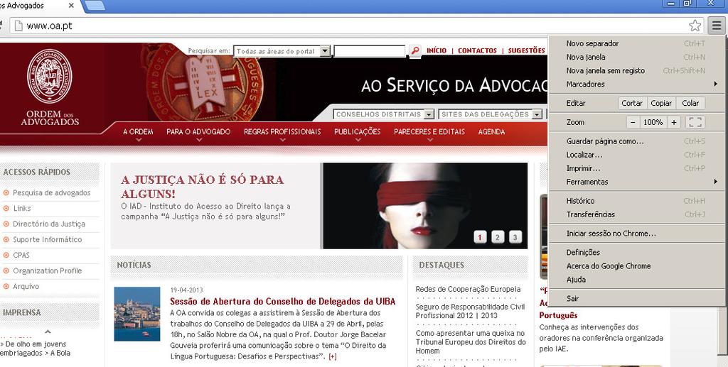 III - Manual Google Chrome Para desbloquear as janelas de pop-up no Google Chrome, deverá efectuar os seguintes passos: 1.