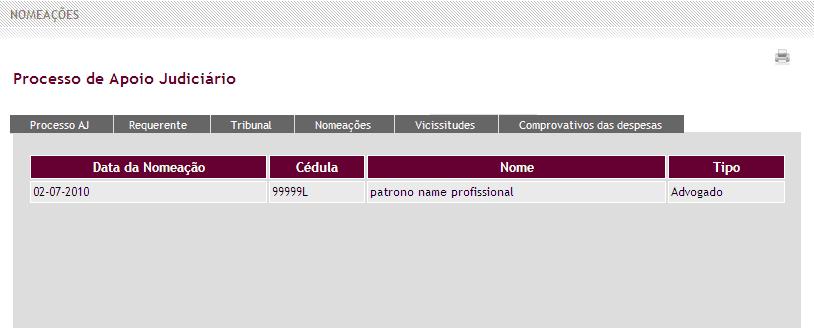52 - Tribunal Nomeações - Dados referentes ao advogado nomeado.