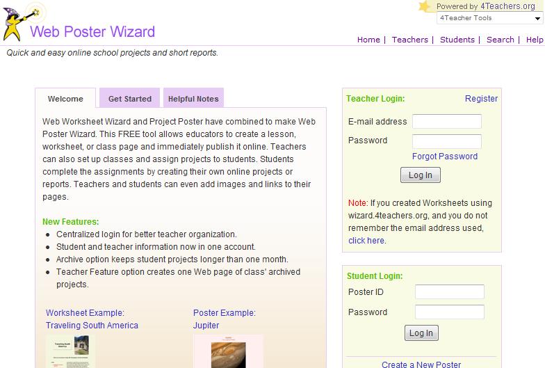 Manual e Guia de Utilização e Exploração do Web Poster Wizard Para acedermos a esta ferramenta, devemos, no browser da Internet digitar o