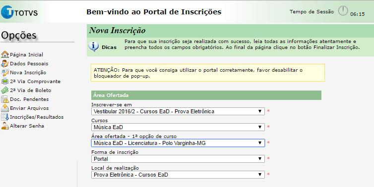 Menu para alteração de dados