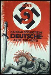 O INIMIGO Cartaz de setembro de 1930: A espada nazista cravada sobre a estrela de Davi na cabeça da cobra.