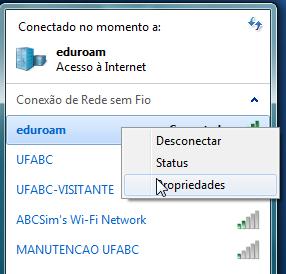 Na rede eduroam, clique com o botão