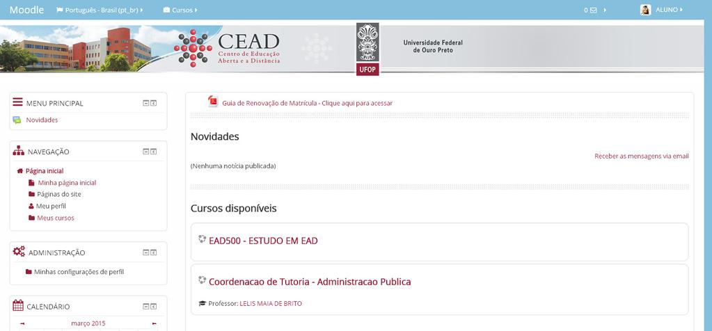 Visualização rápida das outras disciplinas: É possível visualizar rapidamente as outras disciplinas em que você está inscrito.