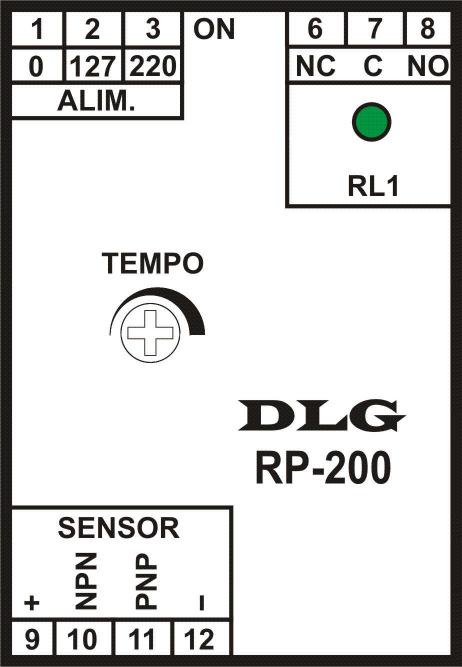 Funcionamento O RP 200 funciona com um drive de potência para sensores, pois ele possui um relé na saída com capacidade para até 5 Amperes.