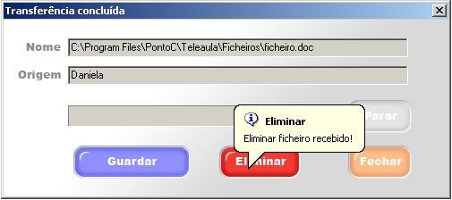 Se pretender eliminar o ficheiro após a sua recepção clique no botão Eliminar. Tenha em atenção que depois de eliminar um ficheiro não o poderá recuperar.