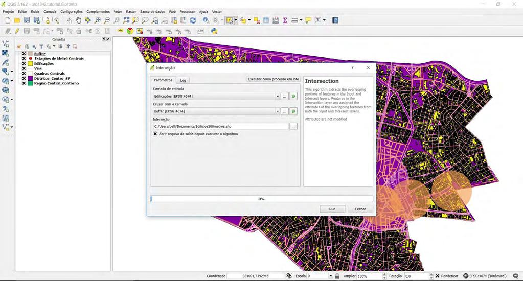 Interseção camada interceptada camada que intercepta realizar