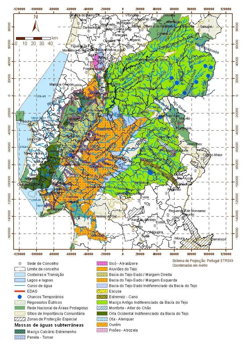 subterrâneas (EDAS) as massas de águas superficiais associadas a massas de águas subterrâneas e os ecossistemas terrestres associados (zonas ripícolas) e foram identificados como ecossistemas