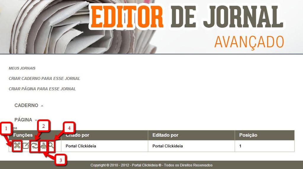 10 Tutorial: Ferramentas do Clickideia Editor de Jornal - Avançado - Clique no símbolo e edite a capa. - Outras funções 1.