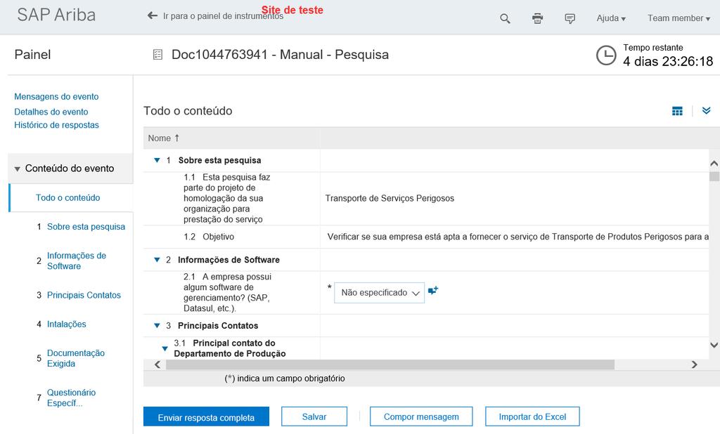 Acompanhe o prazo em que o evento estará aberto para respostas e revisão de respostas pelo Tempo restante (6) ao lado direito