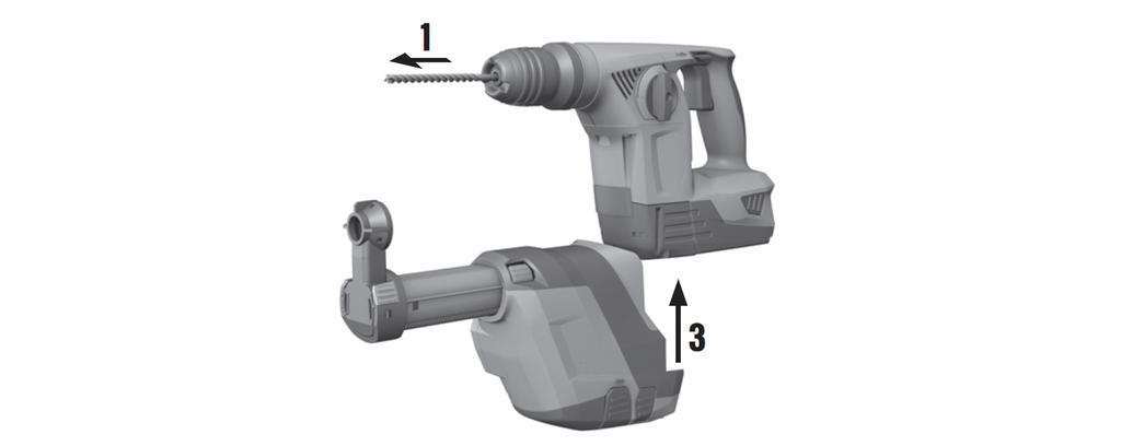 1. Retire a bateria. 2. Coloque o comutador de rotação para a direita/esquerda do martelo perfurador na posição central. 3.